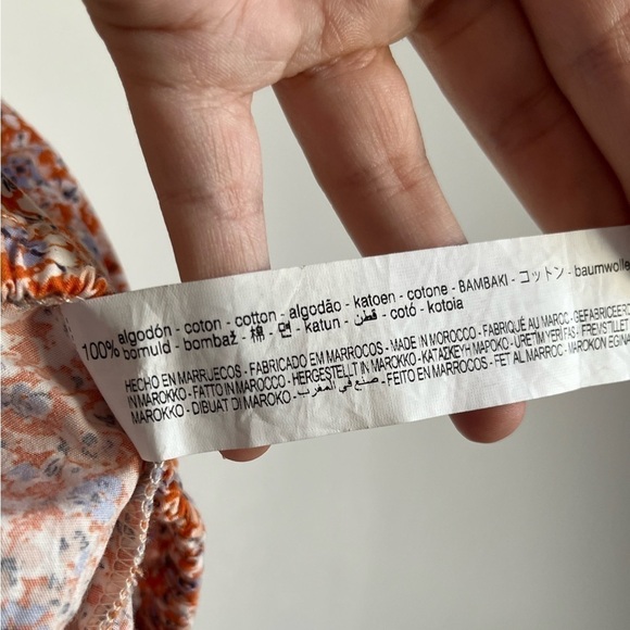 Zara Floral Lace Trim Printed Puff Sleeve Crop Cotton Blouse Top - Large - Picture 7 of 7